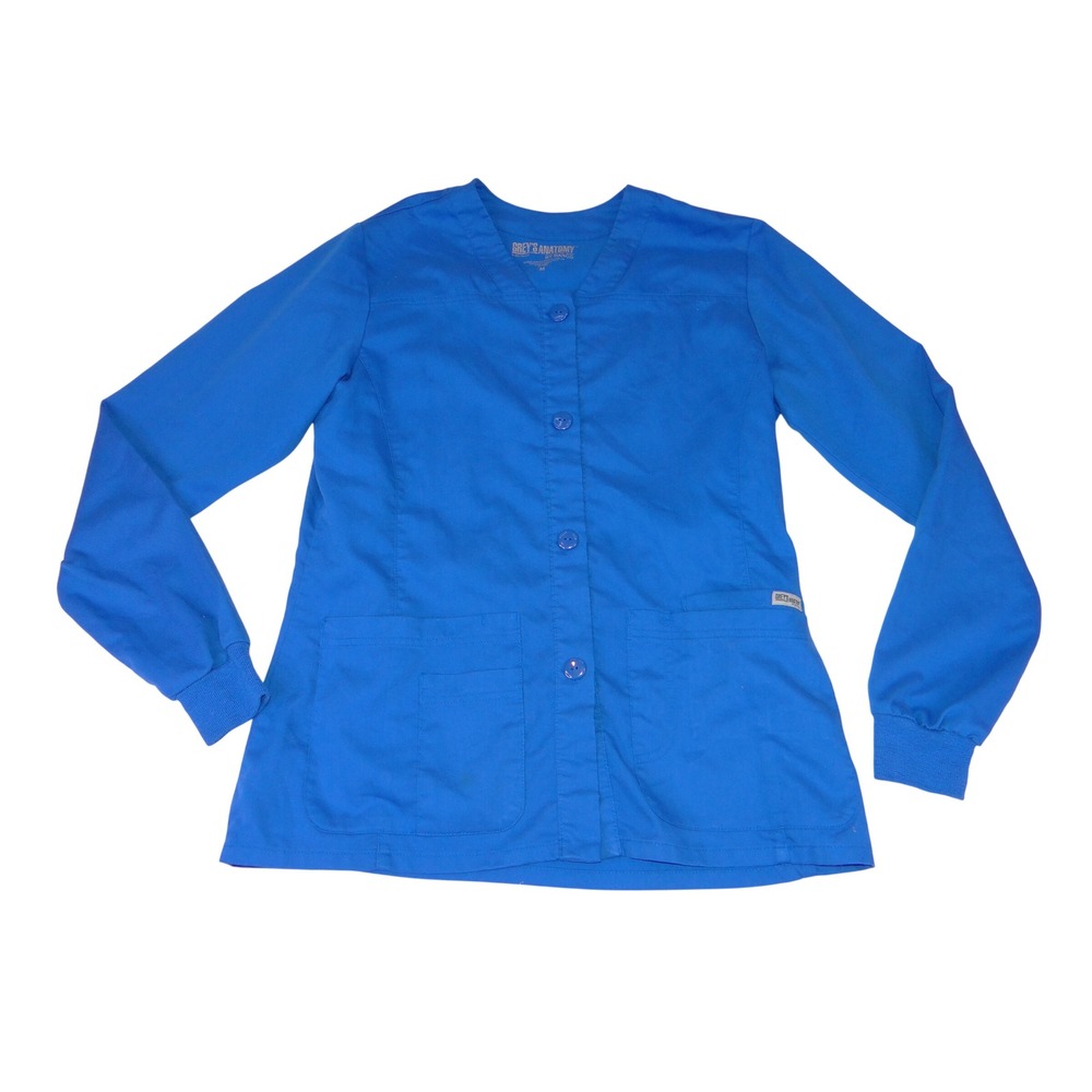 Greys Anatomy by Barco Womens Blue Button Front Scrub Jacket Long Sleeve M 3975